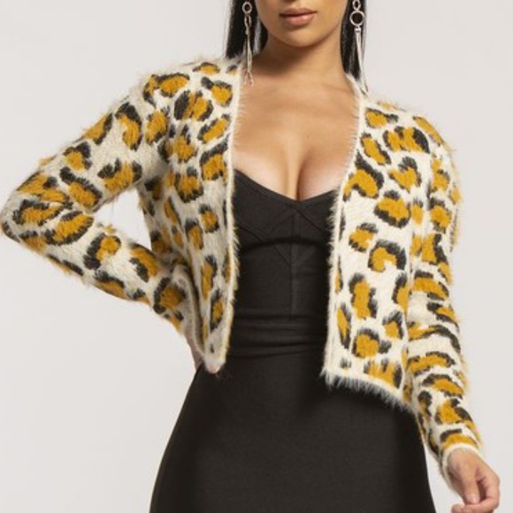 Sweaters - Sale Wow Couture Fuzzy Cropped Leopard Cardigan